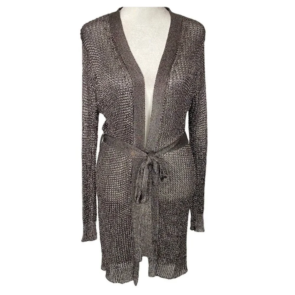 LOVE SENSE Women Metallic Knit‎ Sweater Sz M Silver Gunmetal Renaissance Goth